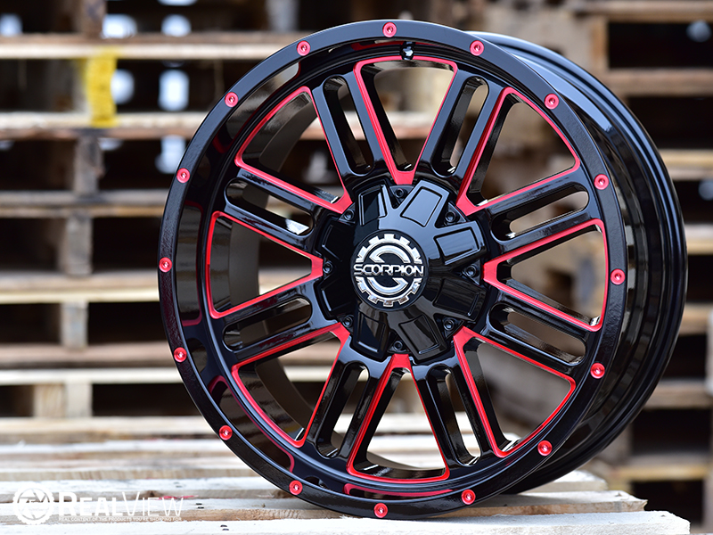 Scorpion Sc18 20x9 12 Black Milled Red Accent Wheels Rim 