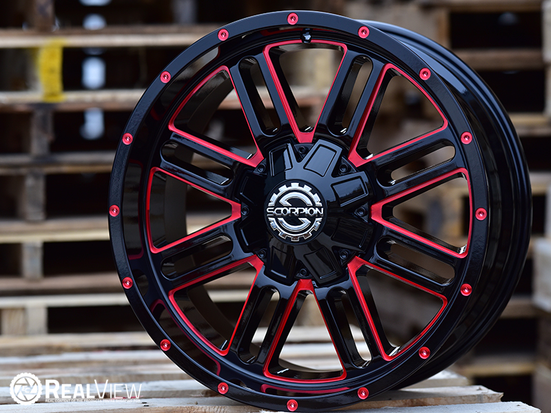 Scorpion Sc18 20x9 12 Black Milled Red Accent Wheels Rim 