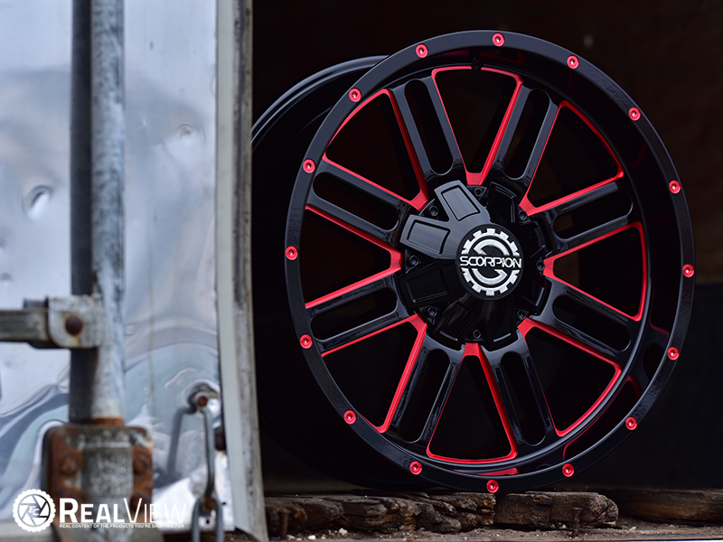 Scorpion Sc18 20x9 12 Black Milled Red Accent Wheels Rim 