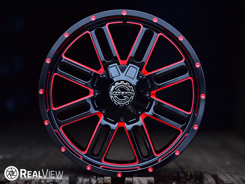 Scorpion Sc18 20x9 12 Black Milled Red Accent Wheels Rim 