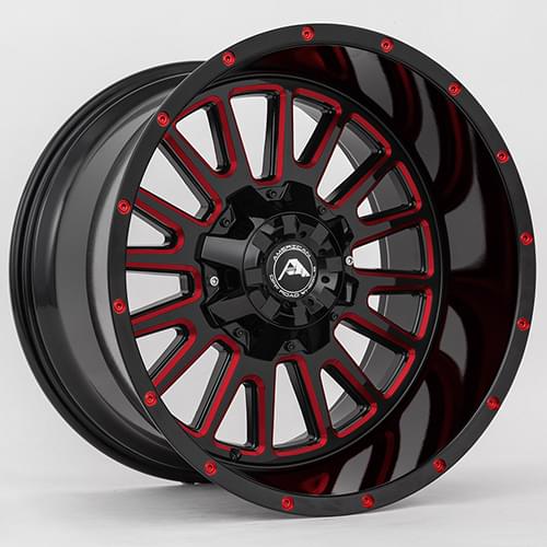 American Offroad A105 Gloss Black W/ Red Milled Spokes - Part Number A10520A2xxx-44BMI-620Red American Offroad A105 Gloss Black W/ Red Milled Spokes Photo