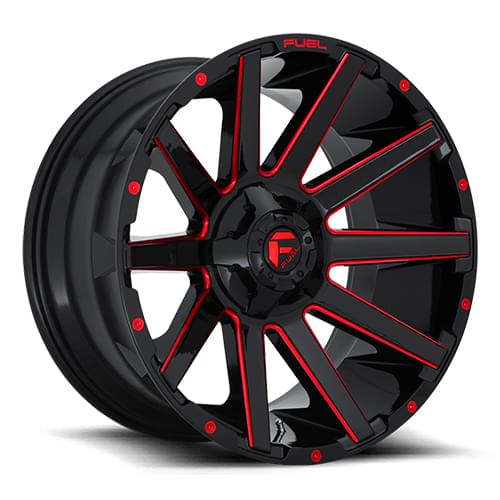 Fuel Offroad Contra D643 Gloss Black W/ Red Milled Spokes - Part Number D64322209846 Fuel Offroad Contra D643 Gloss Black W/ Red Milled Spokes Photo