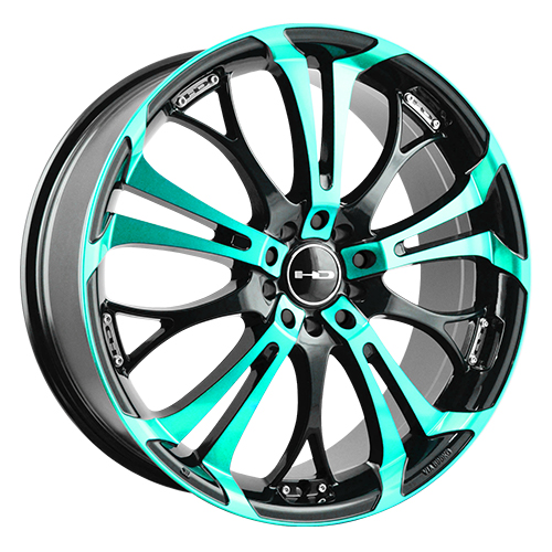 HD Wheels Spinout Black Machined w/ Teal - Part Number SO17703740BK-TE HD Wheels Spinout Black Machined w/ Teal Photo