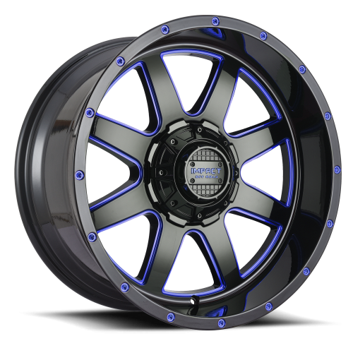 Impact Off-Road 804 Gloss Black w/ Blue Milling - Part Number 804GBB-21066-12 Impact Off-Road 804 Gloss Black w/ Blue Milling Photo