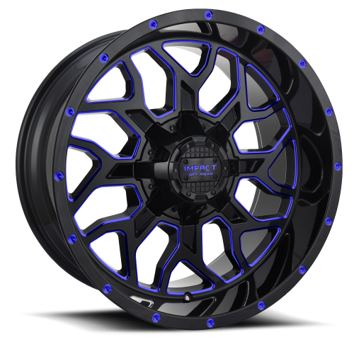 Impact Off-Road 813 Gloss Black w/ Blue Milling - Part Number 813GBB-21066-12 Impact Off-Road 813 Gloss Black w/ Blue Milling Photo