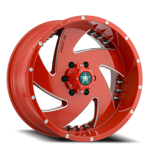 Luxxx Hd Lhd6 Red Milled w/ Chrome Spike Rivets - Part Number LHD624128165-49J-K1 Luxxx Hd Lhd6 Red Milled w/ Chrome Spike Rivets Photo
