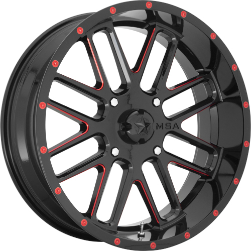 MSA Offroad UTV M35 Bandit Gloss Black W/ Red Milled Spokes - Part Number M35-018737R MSA Offroad UTV M35 Bandit Gloss Black W/ Red Milled Spokes Photo
