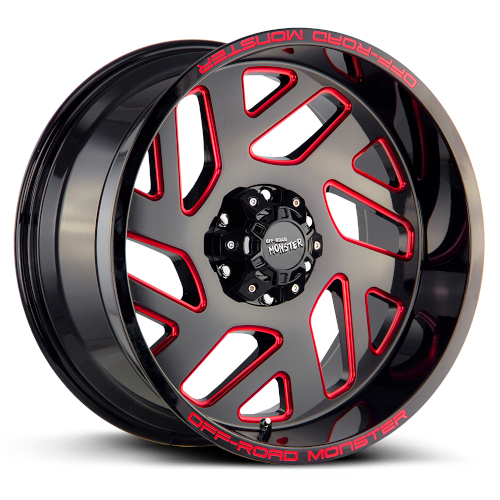 Off-Road Monster M19 Gloss Black Candy Red Milled - Part Number M19212865N44GBMLR Off-Road Monster M19 Gloss Black Candy Red Milled Photo
