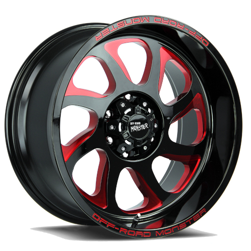 Off-Road Monster M22 Gloss Black Candy Red Milled - Part Number M22212865N44GBMLR Off-Road Monster M22 Gloss Black Candy Red Milled Photo