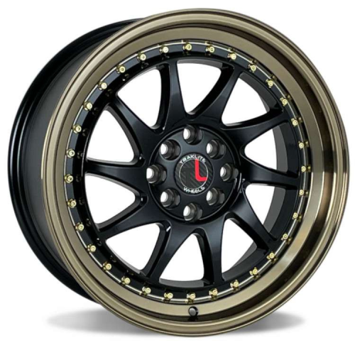 Traklite Wheels Turbo Gloss Black W/ Bronze Lip And Gold Rivets