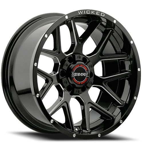 Wicked W903 Gloss Black w/ Milled Windows - Part Number W903B200267-19GBMW Wicked W903 Gloss Black w/ Milled Windows Photo