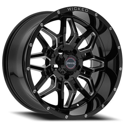 Wicked W909 Gloss Black w/ Milled Windows & Milled Rivets - Part Number W909B222865-44GBMW Wicked W909 Gloss Black w/ Milled Windows & Milled Rivets Photo