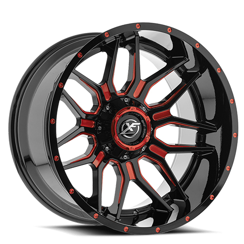 XF Offroad XF-222 Gloss Black Red Milled - Part Number XF-222201081651170-12GBRM XF Offroad XF-222 Gloss Black Red Milled Photo